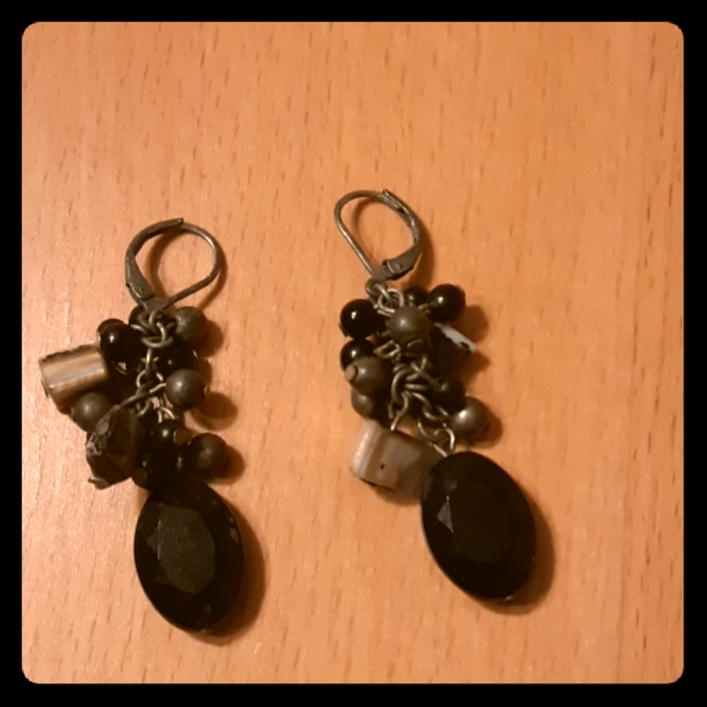 Black gray dangling earrings
